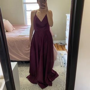 Davids Bridal Spaghetti Strap Satin A-Line Long Bridesmaid Dress